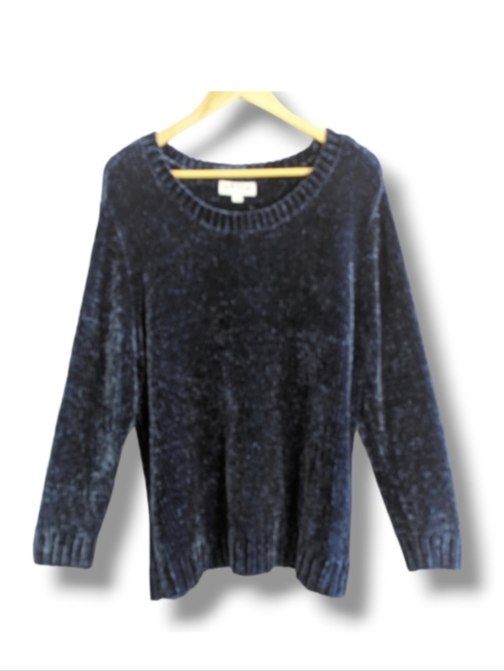 Orvis Scoop Neck Chenille Sweater XXL Navy Blue Super‎ Soft Knit Plus Curvy